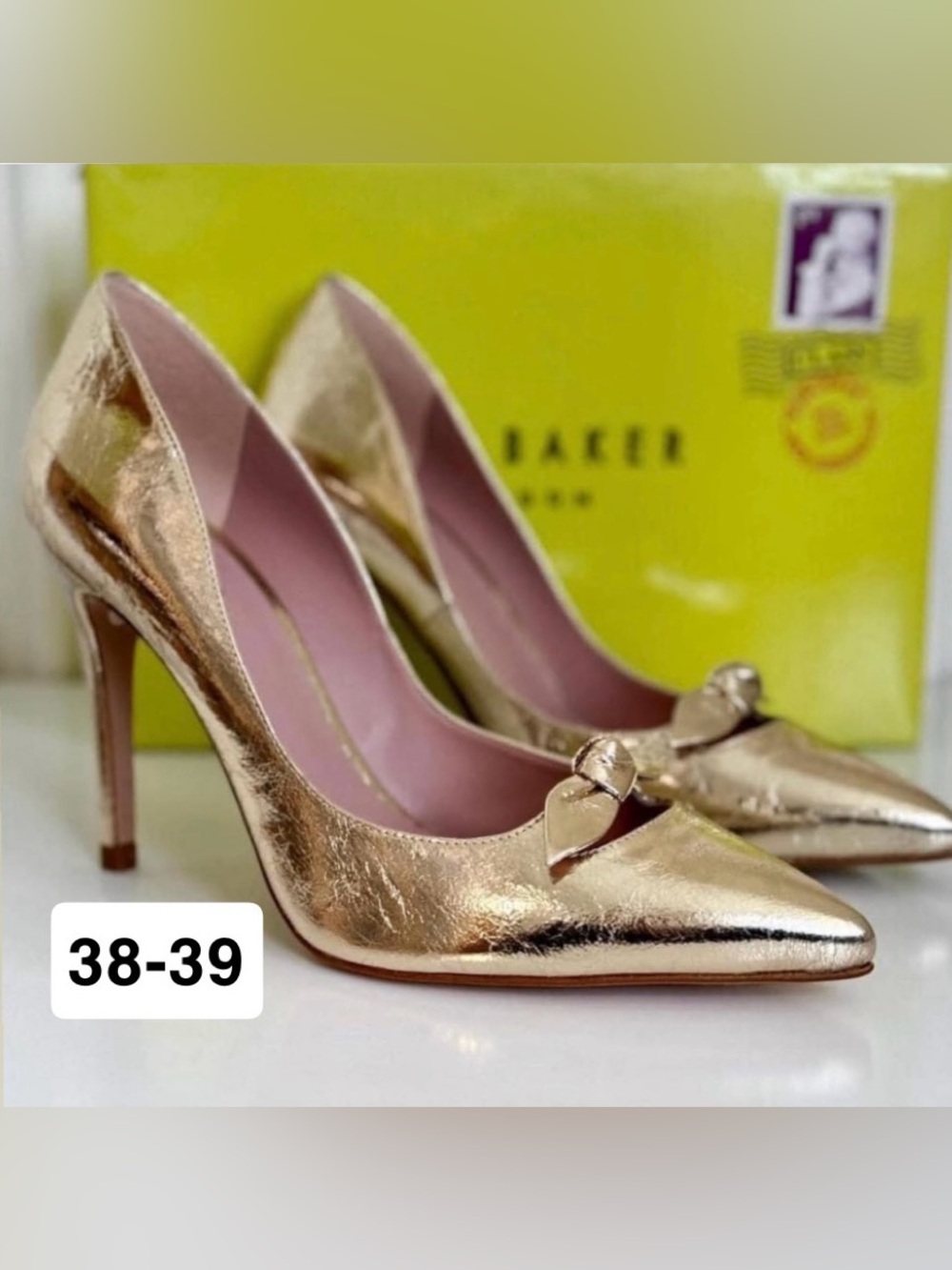 Ted Baker Gold Metallic Pointed-Toe Heels/ shoes